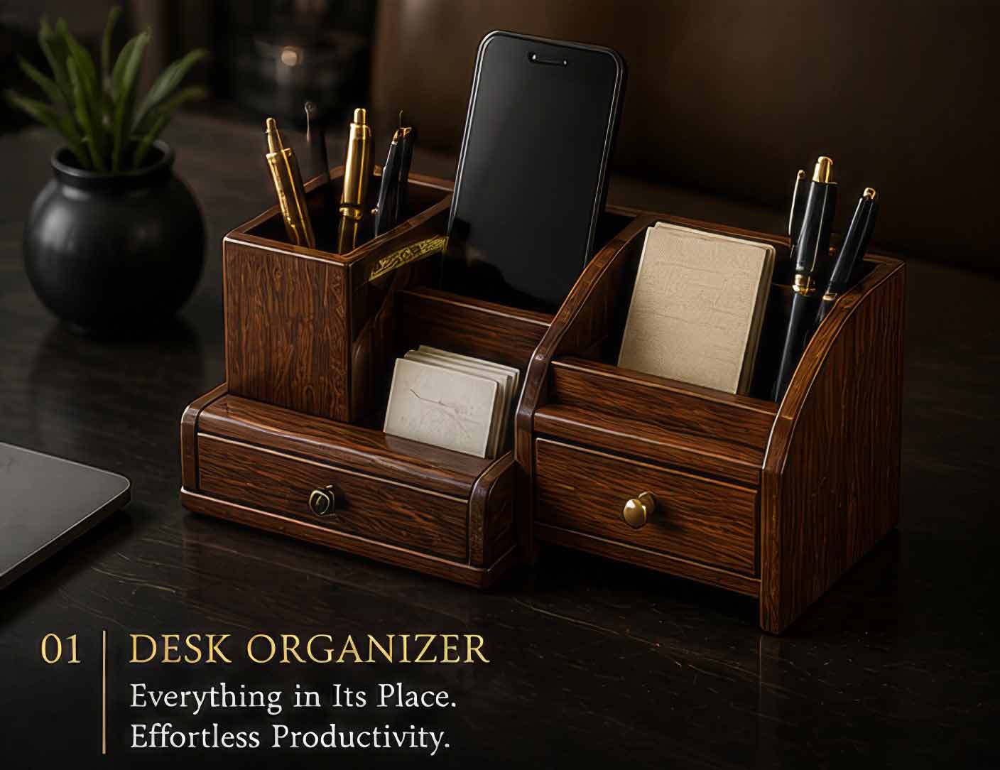 Premium Wooden Desk Organizer