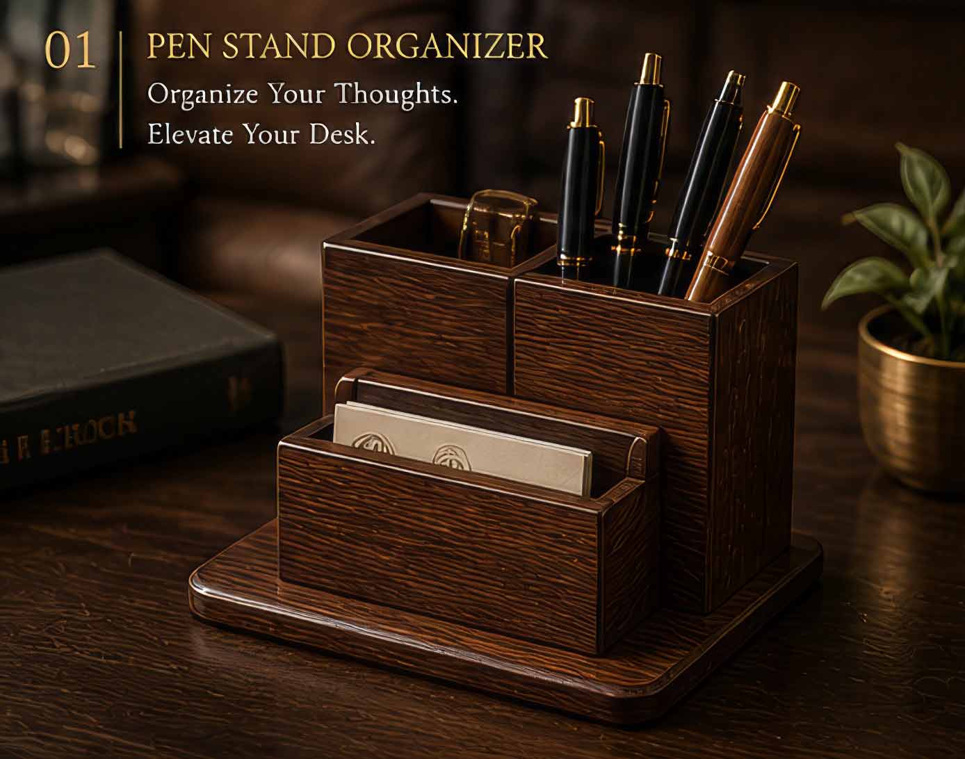Premium Wooden Pen Stand Organizer